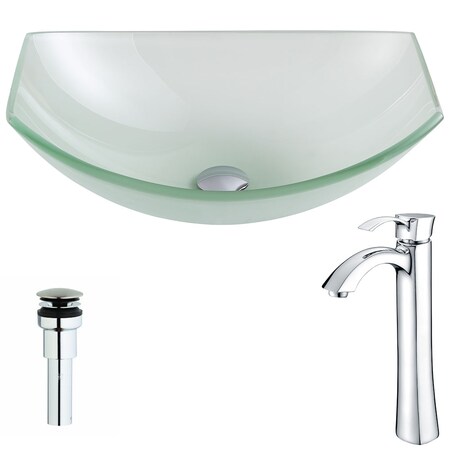 Anzzi Pendant Deco-Glass Vessel Sink, Frosted with Harmony Faucet, Chrome LSAZ085-095